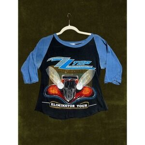 Vintage 1983 ZZ Top Eliminator Tour Shirt Raglan Baseball Tee Black Blue Small